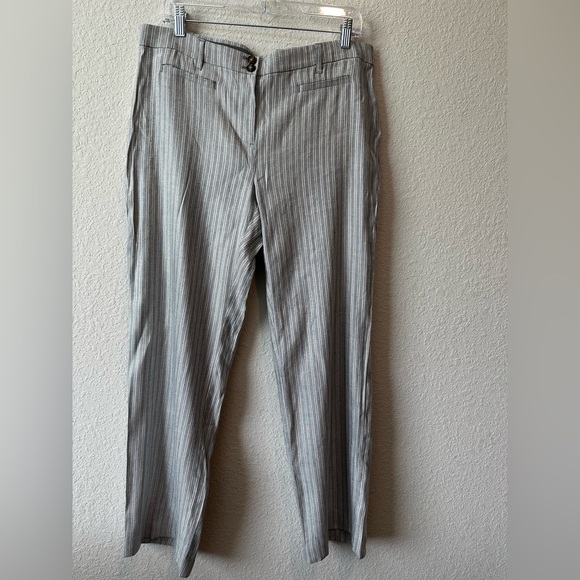 New J. Jill Light Gray Striped Wide - Leg Linen Stretch Pants Size 12 Petite - Picture 5 of 12